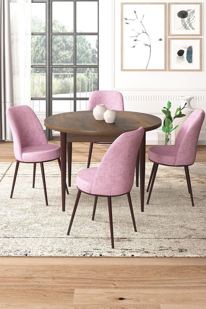 Hanah Home Set Трпезариска маса и 4 столчиња, розово-кафеава