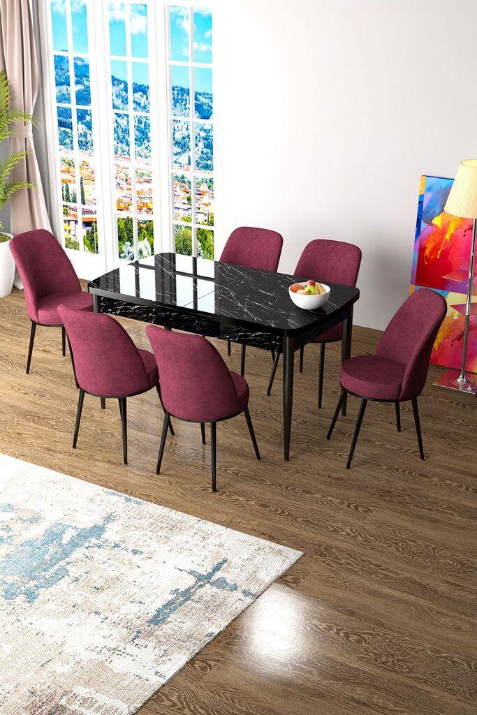 Hanah Home Set Трпезариска маса и 6 столчиња Zen, бордо-црна