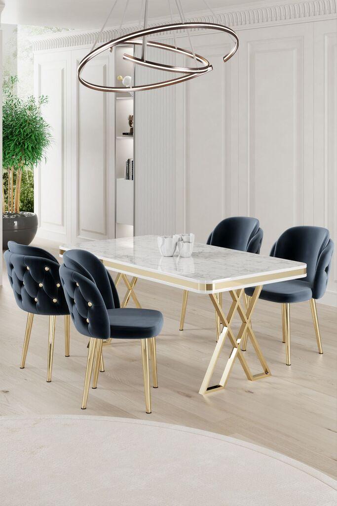 Hanah Home Set Трпезариска маса и 4 столчиња Ригел, сина и бела