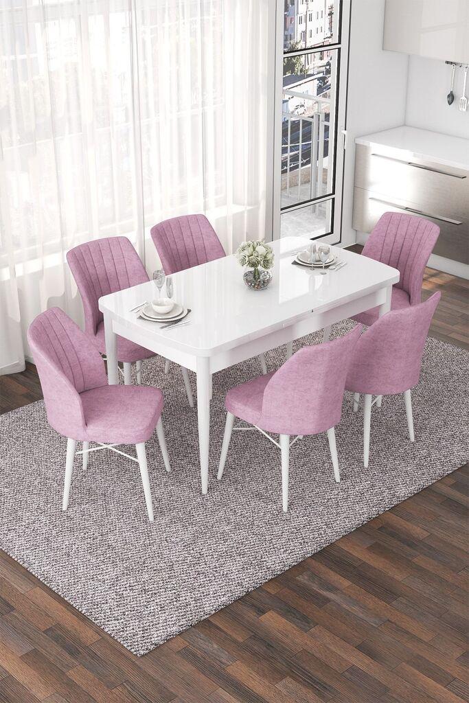 Hanah Home Set Трпезариска маса и 6 столчиња Неф, розова и бела