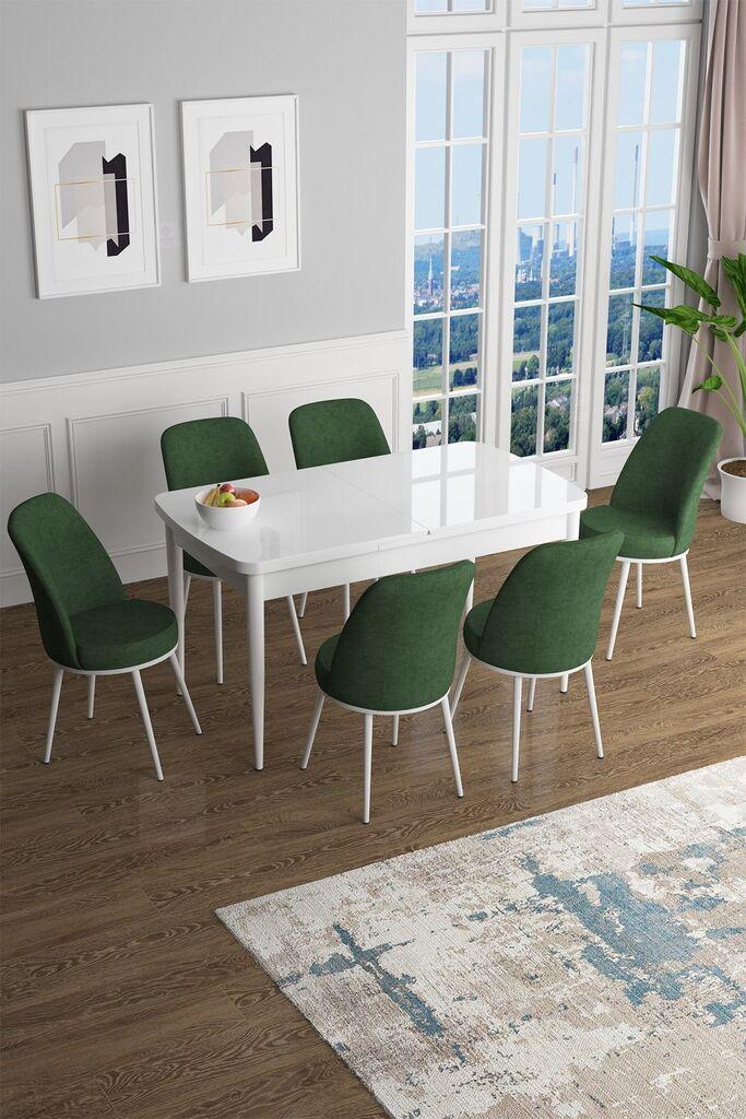 Hanah Home Set Трпезариска маса и 6 столчиња Han, зелена и бела