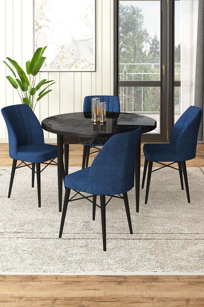 Hanah Home Set Трпезариска маса и 4 столчиња, темно сина