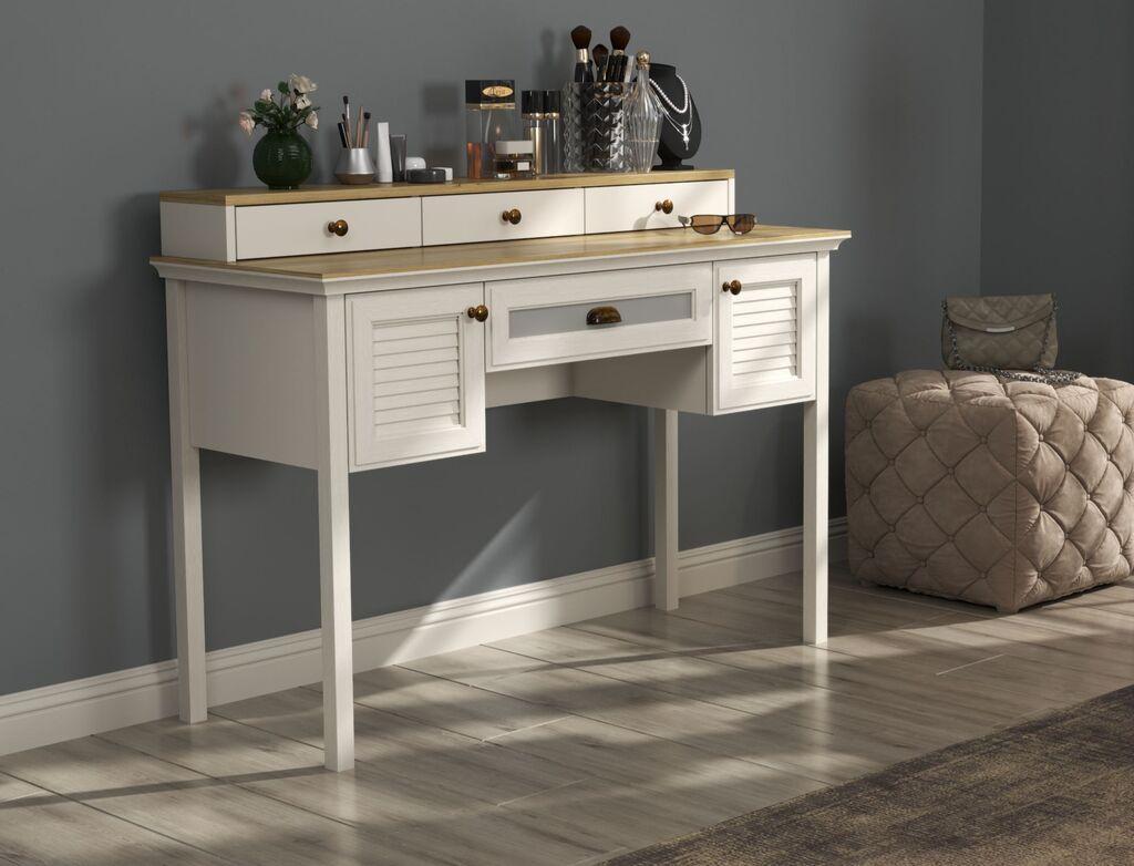 Маса за шминкање Hanah Home FRN-21032, 132x91.4x50 см, крем боја