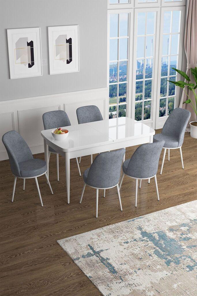 Hanah Home Set Трпезариска маса и 6 столчиња Han, сиво-бела