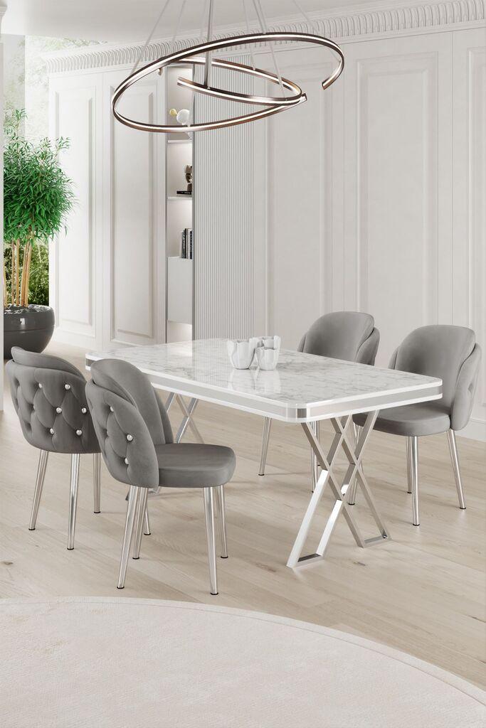 Hanah Home Set Трпезариска маса и 4 столчиња Ригел, сиво-бела