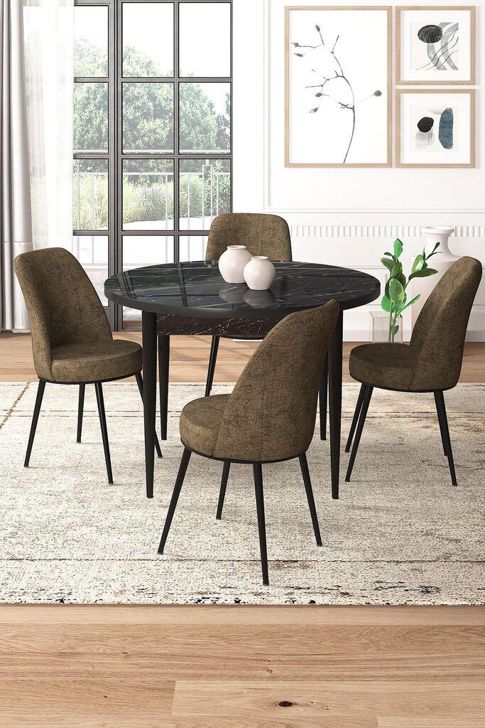 Hanah Home Set Трпезариска маса и 4 столчиња, кафеаво-црна