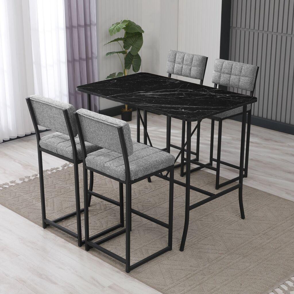 Hanah Home Комплет барски маси и столчиња, 110 x 70 x 92 см, 5 парчиња, сива боја