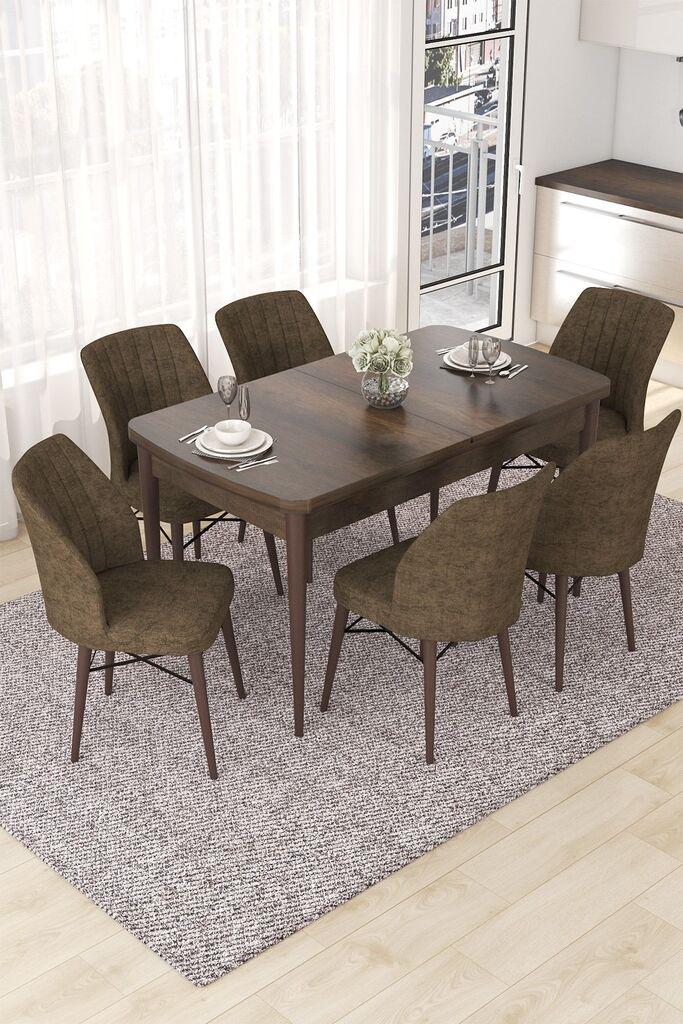 Hanah Home Set Трпезариска маса и 6 столчиња Неф, кафеава