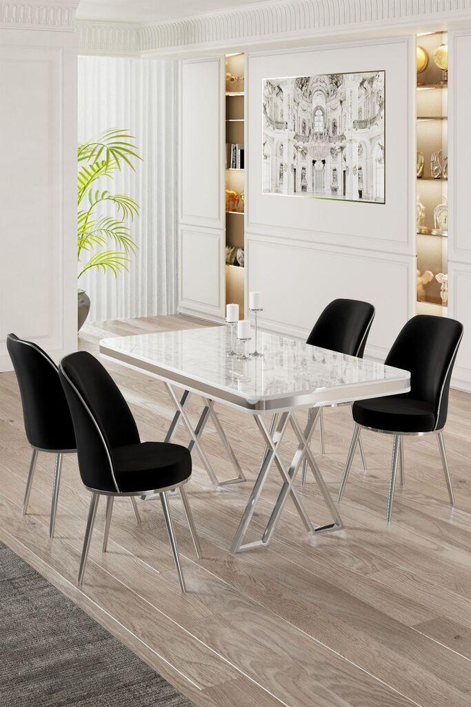 Hanah Home Set Трпезариска маса и 4 столчиња, црно-бела