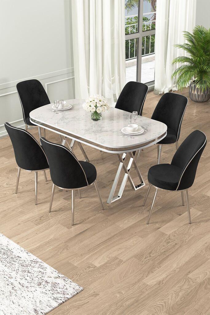 Hanah Home Set Трпезариска маса и 6 столчиња Лаи, црно-бела