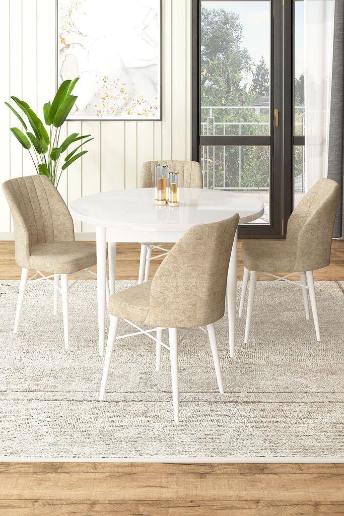Hanah Home Set Трпезариска маса и 4 столчиња, беж и бела боја