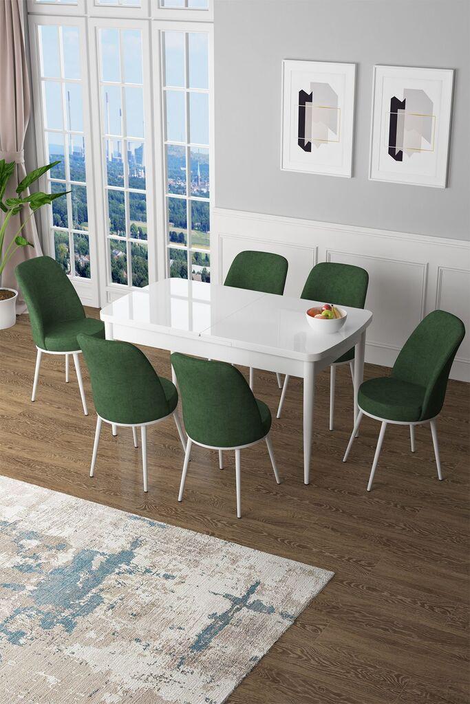 Hanah Home Set Трпезариска маса и 6 столчиња Zen, зелена и бела