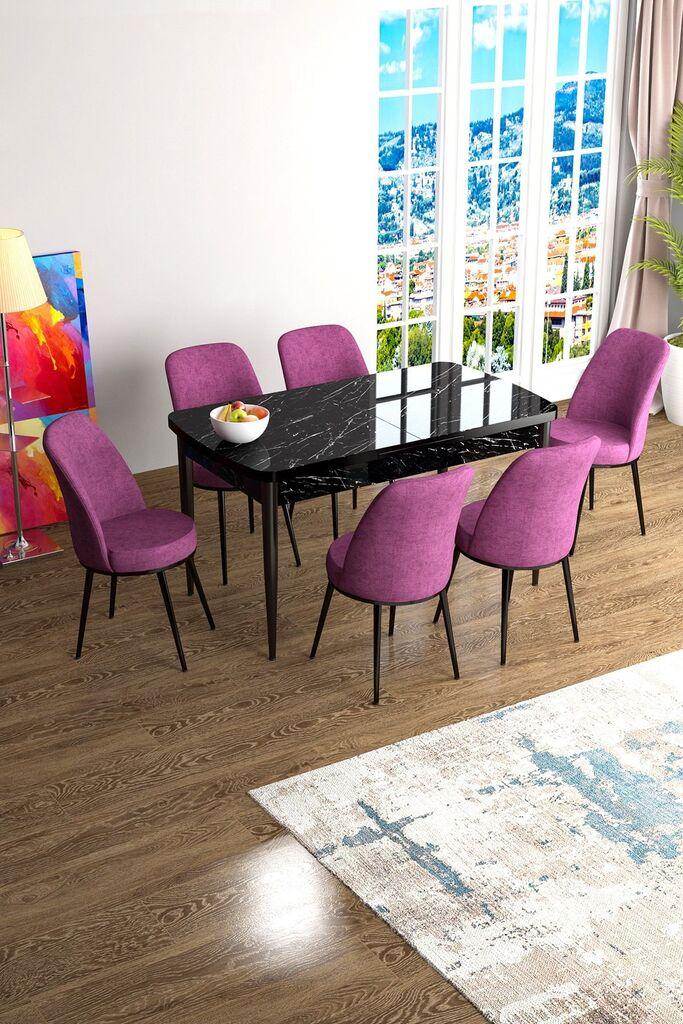 Hanah Home Set Трпезариска маса и 6 столчиња Han, виолетова-црна