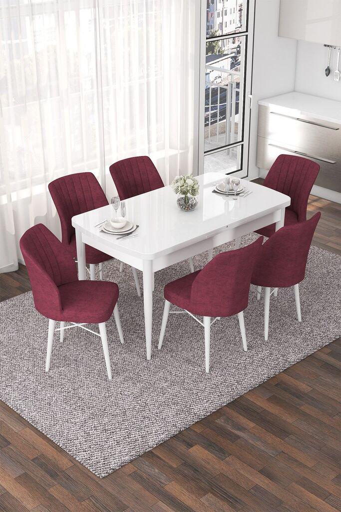 Hanah Home Set Трпезариска маса и 6 столчиња Nef, бордо-бела