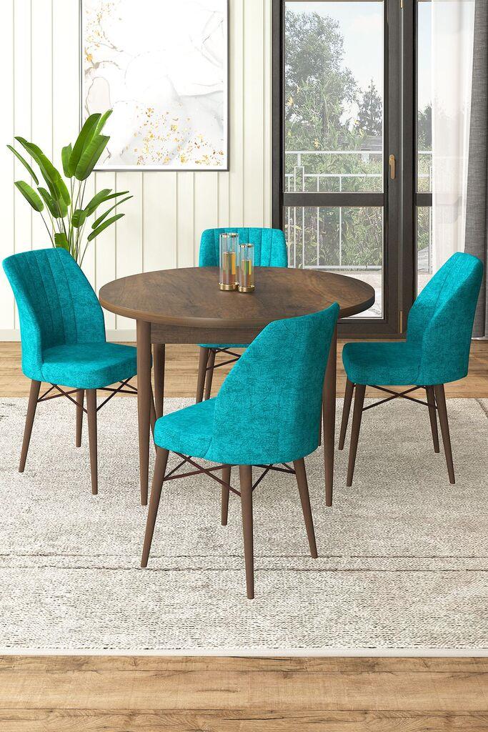 Hanah Home Set Трпезариска маса и 4 столчиња, тиркизно-кафеава