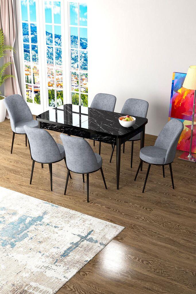 Hanah Home Комплет Трпезариска маса и 6 столчиња Zen, сиво-црна