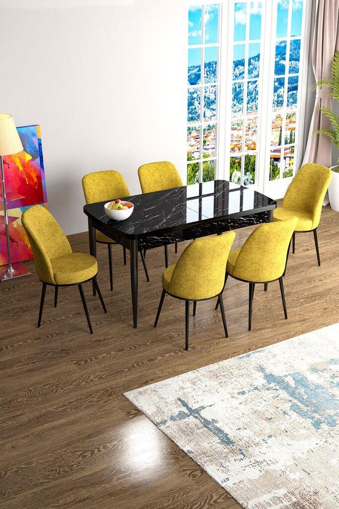 Hanah Home Set Трпезариска маса и 6 столчиња Han, жолто-црна