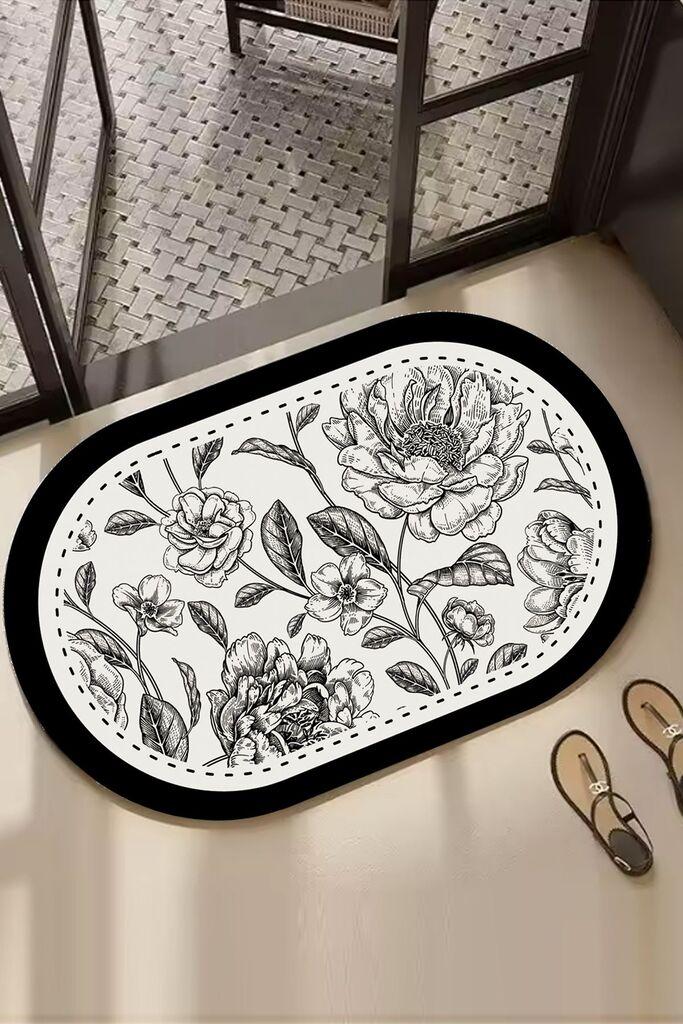Тепих за бања L'essentiel Maison Rasse, 60x100 см, црно-бел