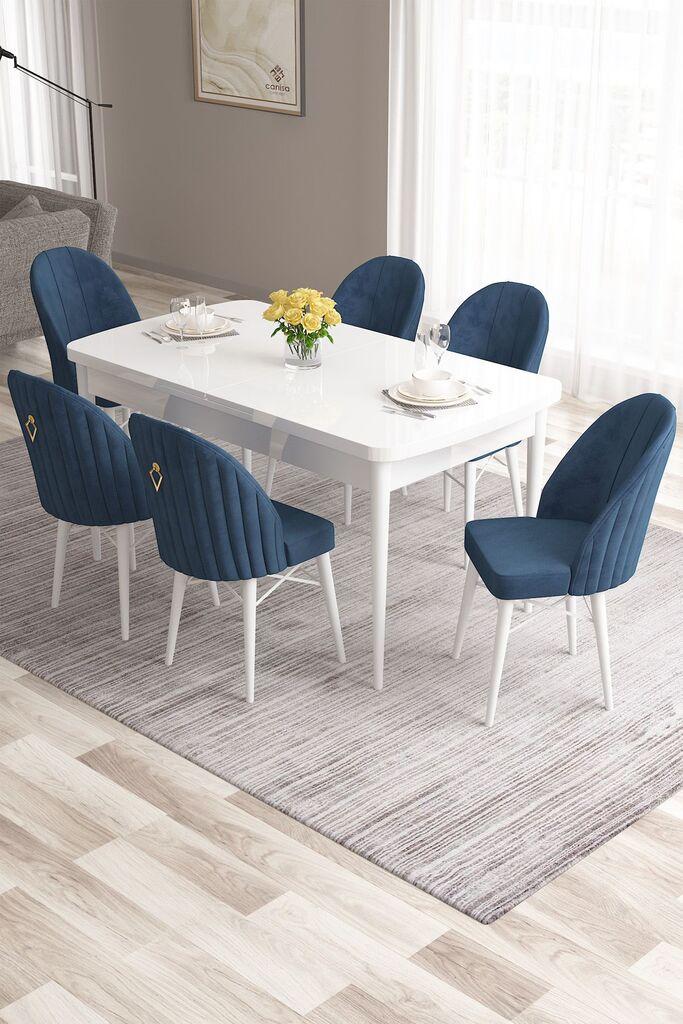 Hanah Home Set Трпезариска маса и 6 столчиња Розова, Сина и Бела