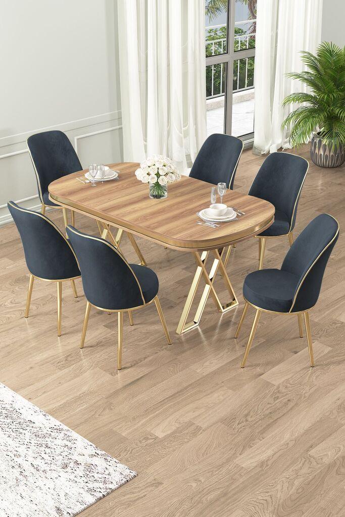 Hanah Home Set Трпезариска маса и 6 столчиња Лаи, Антрацит