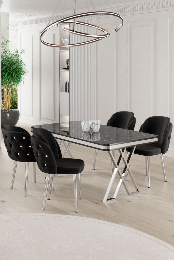 Hanah Home Set Трпезариска маса и 4 столчиња Ригел, црно-бела