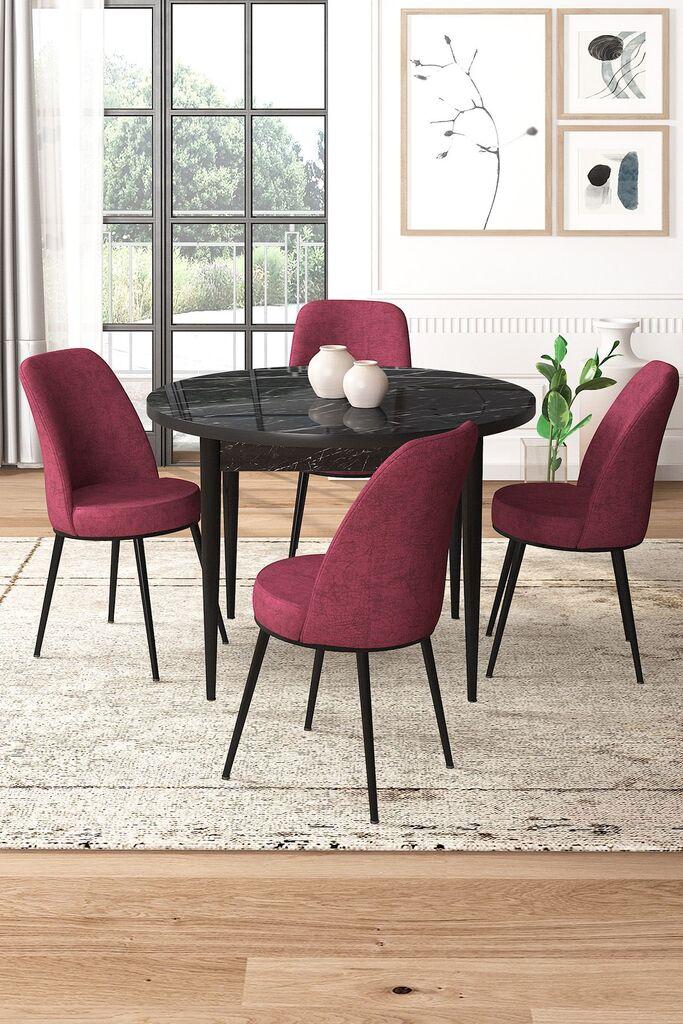 Hanah Home Set Трпезариска маса и 4 столчиња, бургундско-црна