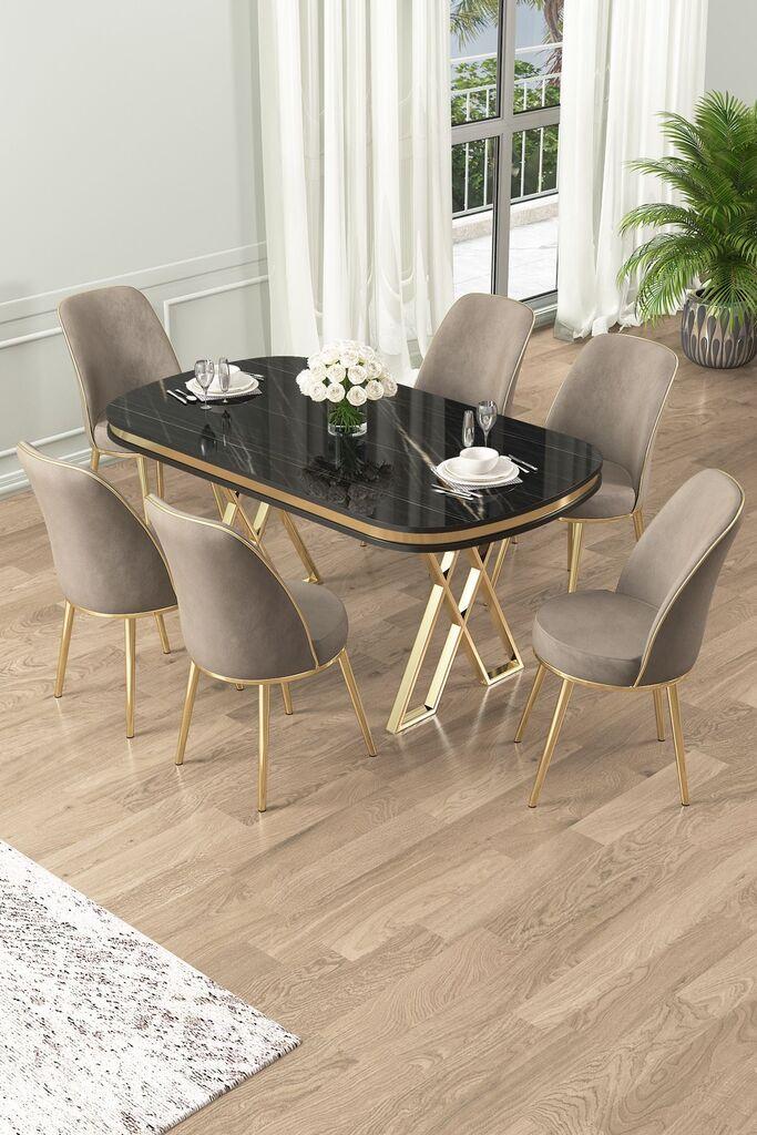 Hanah Home Set Трпезариска маса и 6 столчиња Лаи, беж-црна