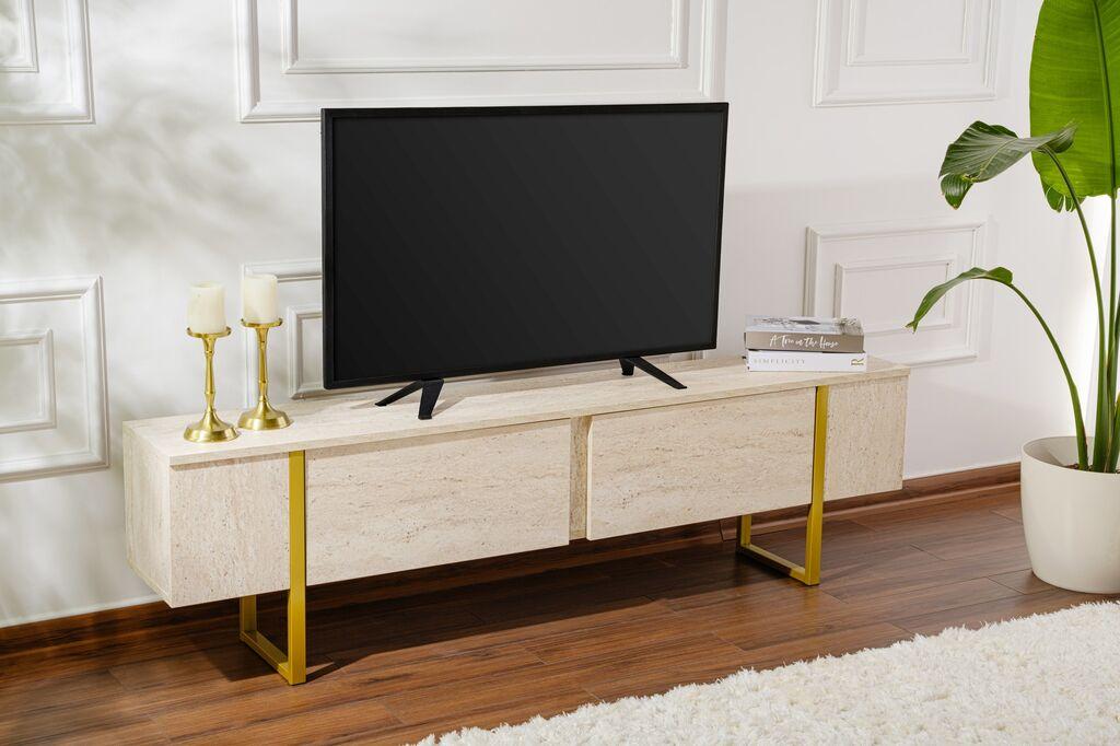 Комода за домашен телевизор Hanah Serenity, 180x50x29,5 см, беж-златна
