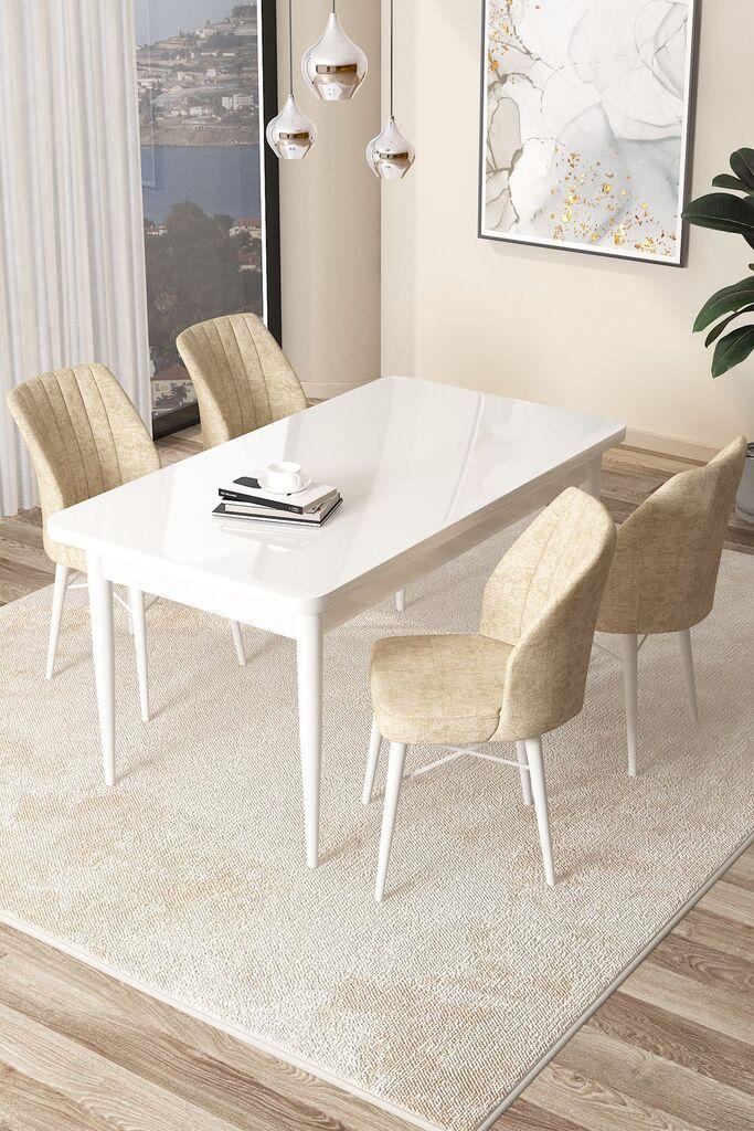 Hanah Home Set Трпезариска маса и 4 столчиња Arp, крем-бела