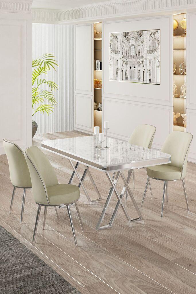Hanah Home Set Трпезариска маса и 4 столчиња, крем-бела