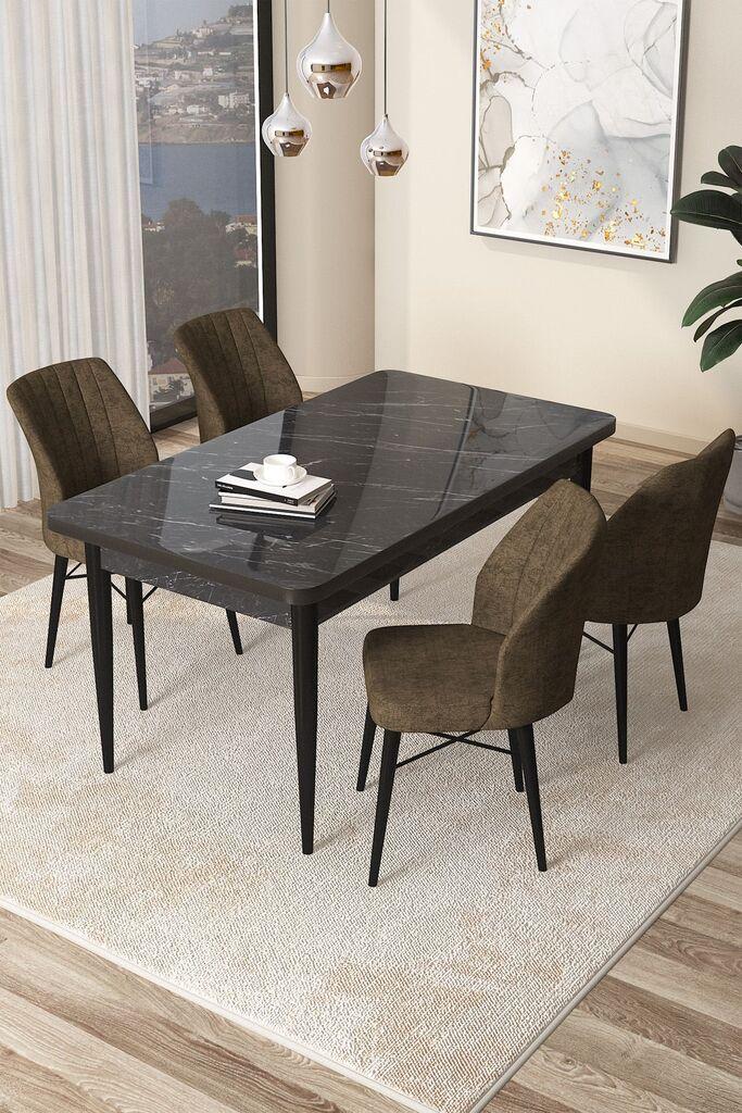 Hanah Home Set Трпезариска маса и 4 столчиња Arp, кафеаво-црна