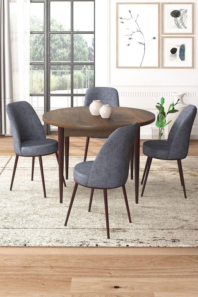 Hanah Home Set Трпезариска маса и 4 столчиња, сиво-кафеава