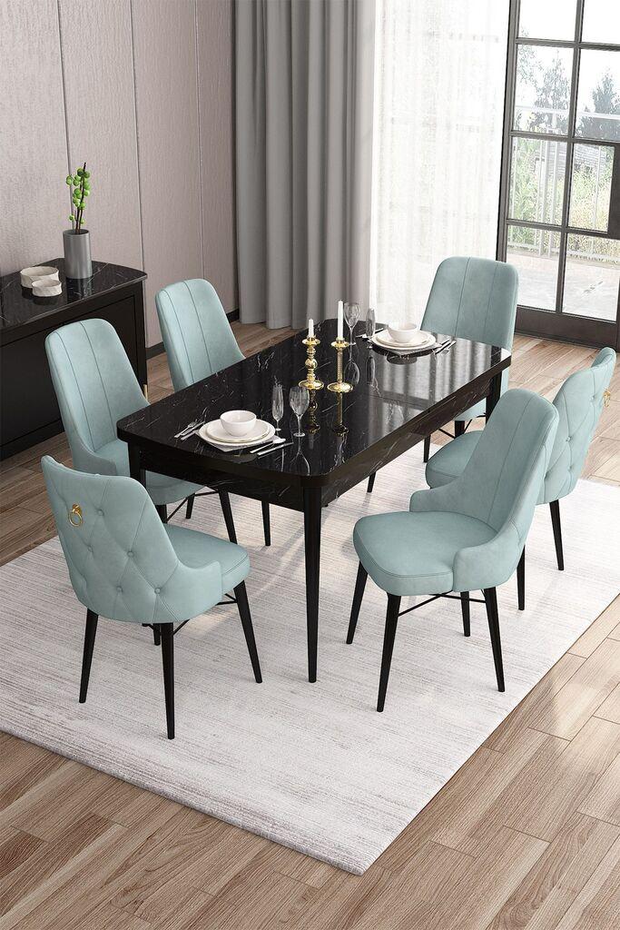 Hanah Home Set Трпезариска маса и 6 столчиња, зелено-црна