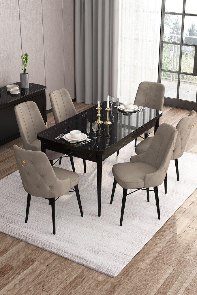 Hanah Home Set Трпезариска маса и 6 столчиња, беж-бела