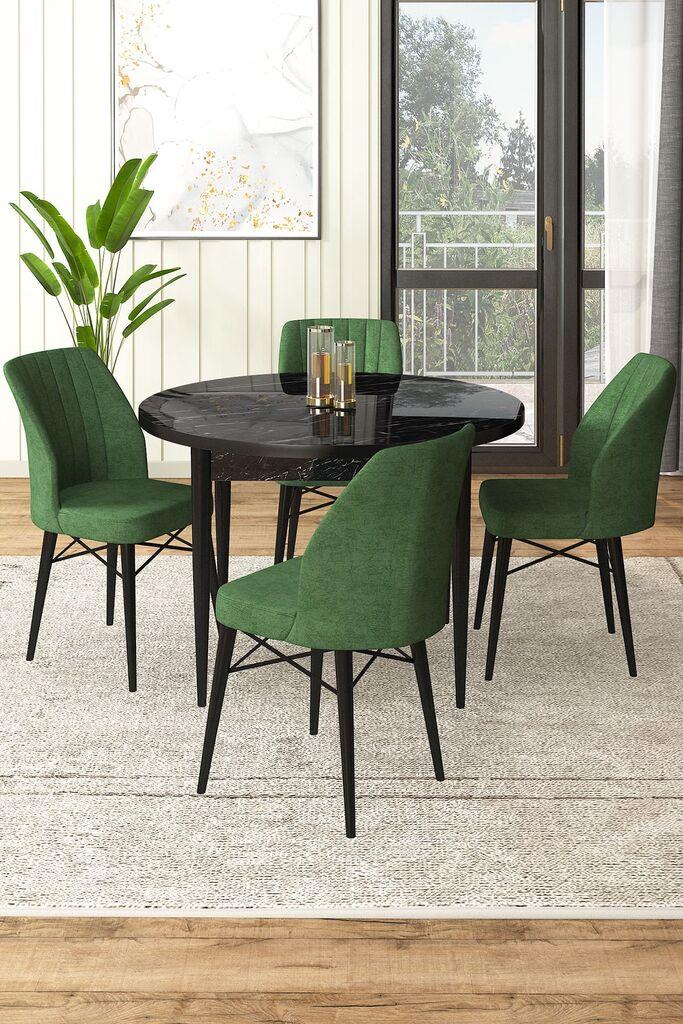 Hanah Home Set Трпезариска маса и 4 столчиња, зелена и црна