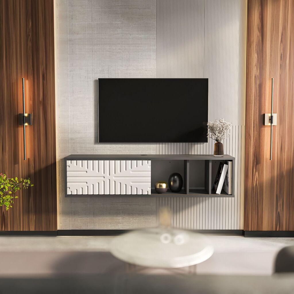 Комода за телевизор Hanah Home Teo, лебдечка, 140x29.5x29.5 см, антрацит