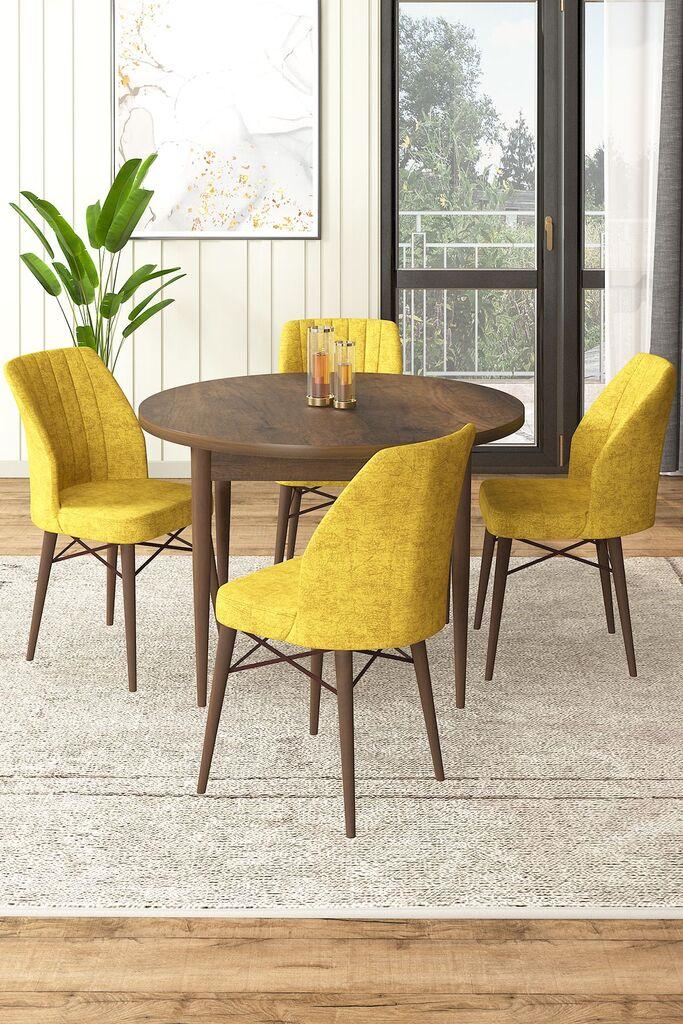 Hanah Home Set Трпезариска маса и 4 столчиња, жолто-кафеава