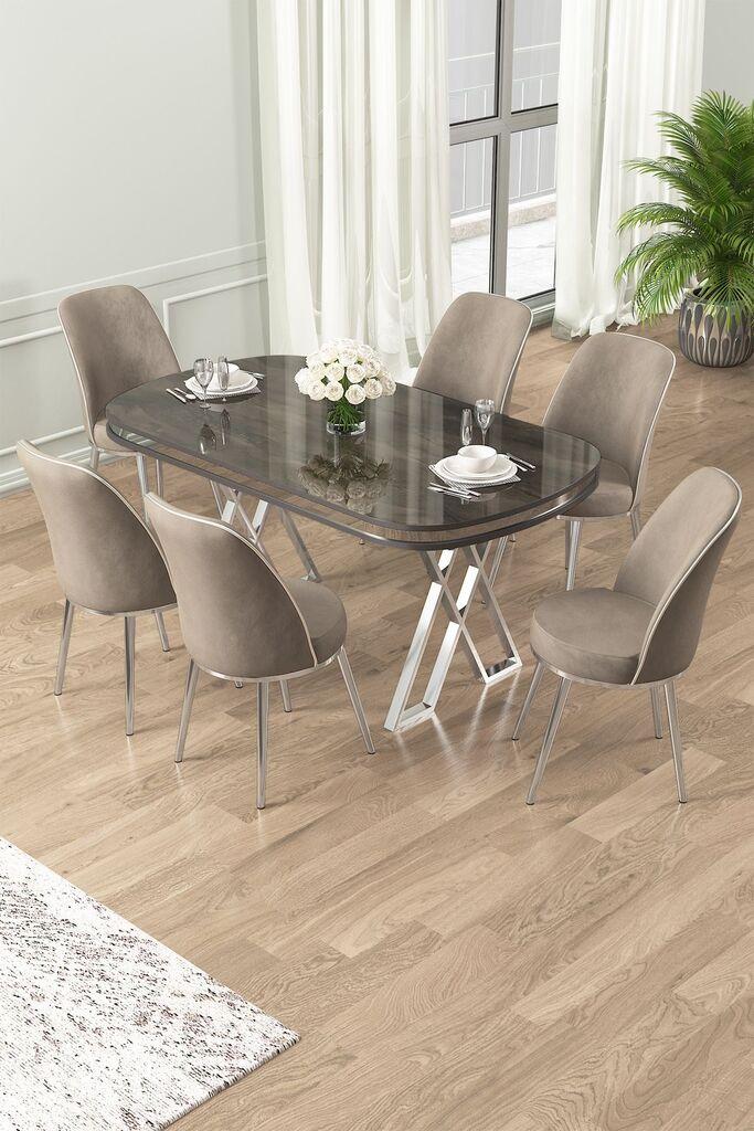 Hanah Home Set Трпезариска маса и 6 столчиња Лаи, беж