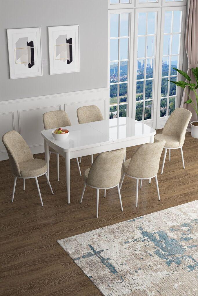 Hanah Home Set Трпезариска маса и 6 столчиња Han, крем-бела