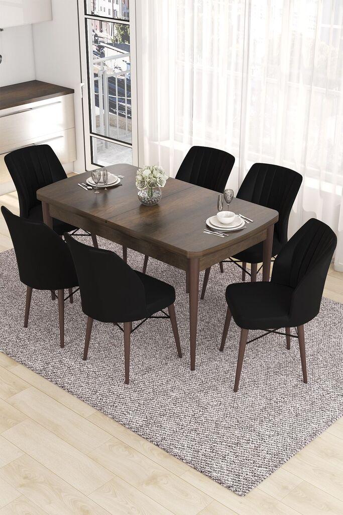 Hanah Home Set Трпезариска маса и 6 столчиња Ева, црно-кафеава