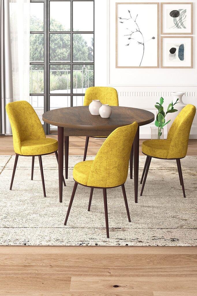 Hanah Home Set Трпезариска маса и 4 столчиња, жолто-кафеава