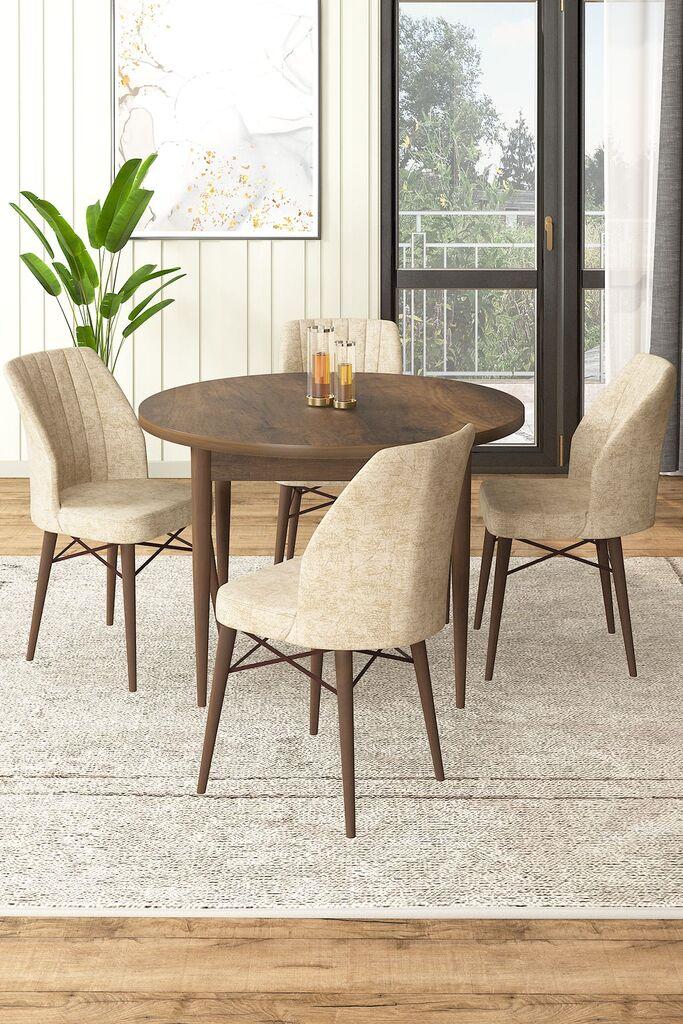 Hanah Home Set Трпезариска маса и 4 столчиња, беж-кафеава