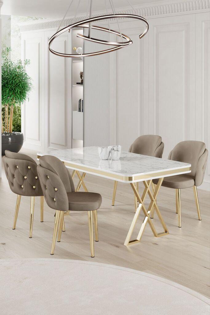 Hanah Home Set Трпезариска маса и 4 столчиња Ригел, беж-бела