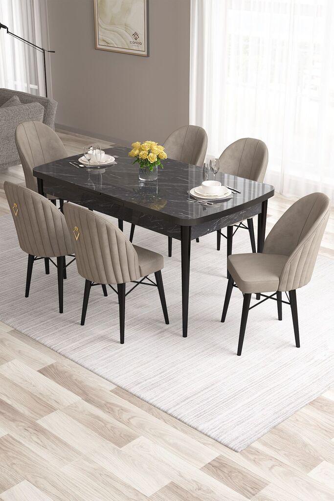Hanah Home Set Трпезариска маса и 6 столчиња Розова, Беж-црна