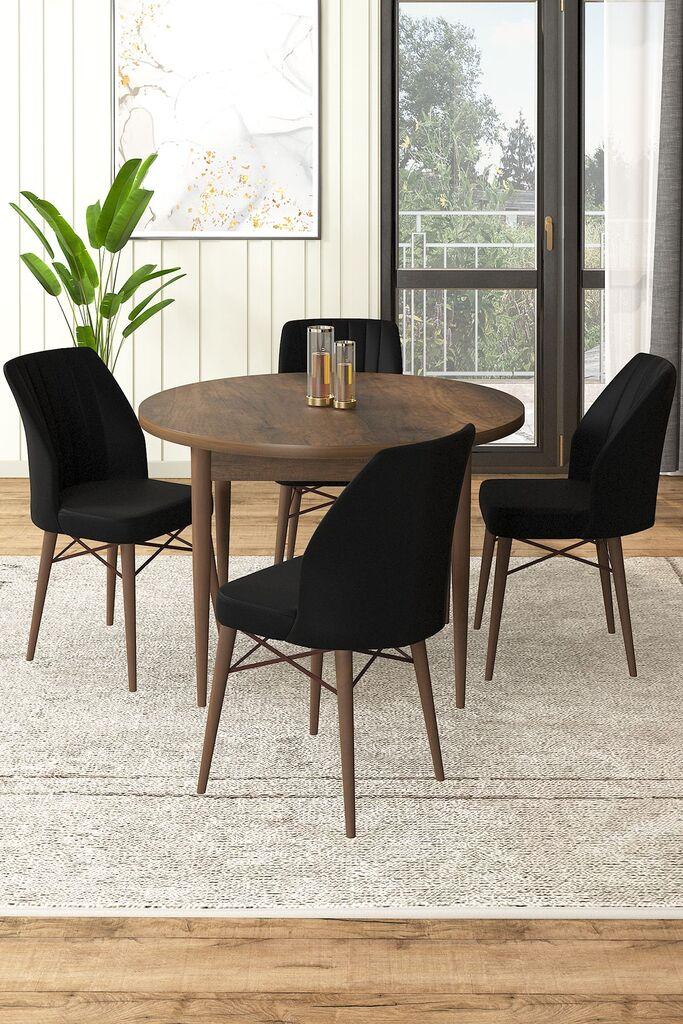 Hanah Home Set Трпезариска маса и 4 столчиња, црна и кафеава