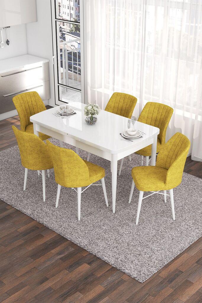 Hanah Home Комплет трпезариска маса и 6 столчиња Ева, жолто-бела