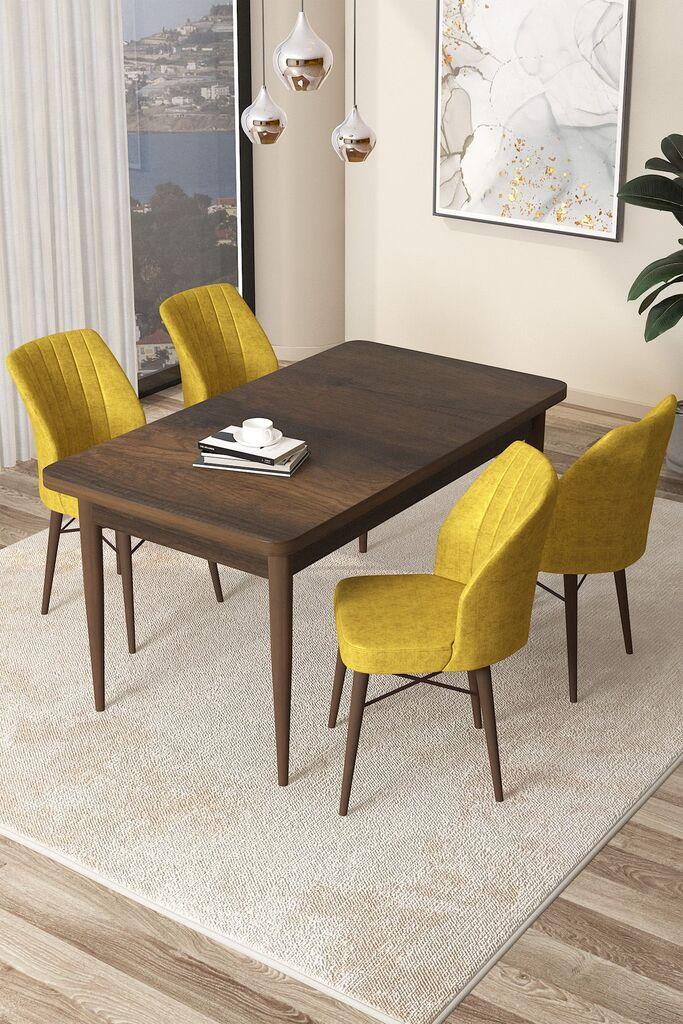 Hanah Home Set Трпезариска маса и 4 столчиња Arp, жолто-кафеава