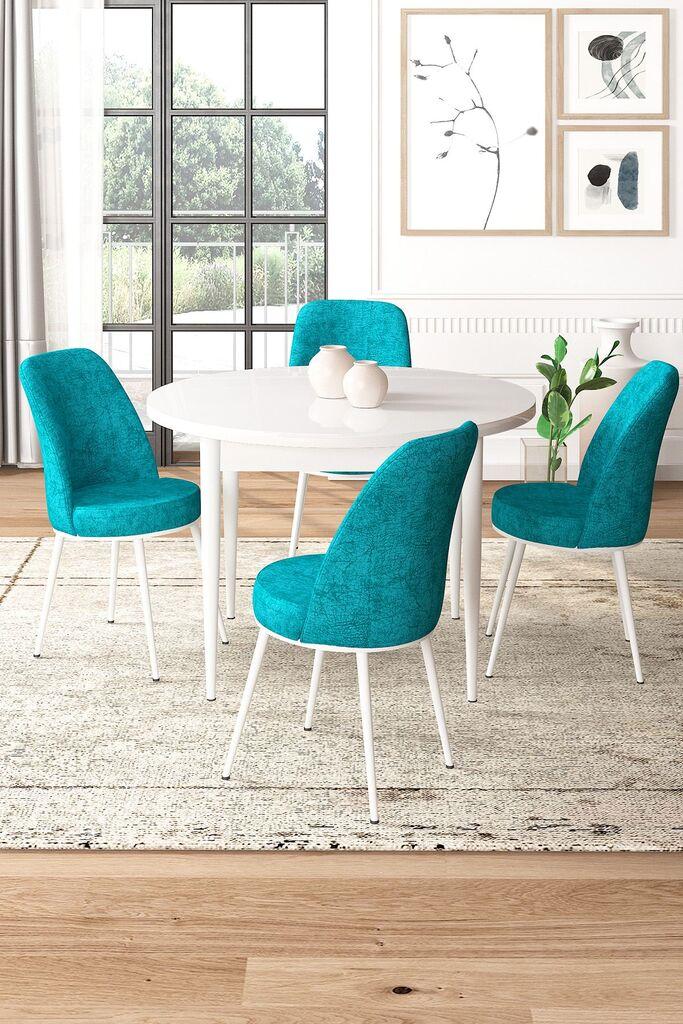 Hanah Home Set Трпезариска маса и 4 столчиња, тиркизна и бела