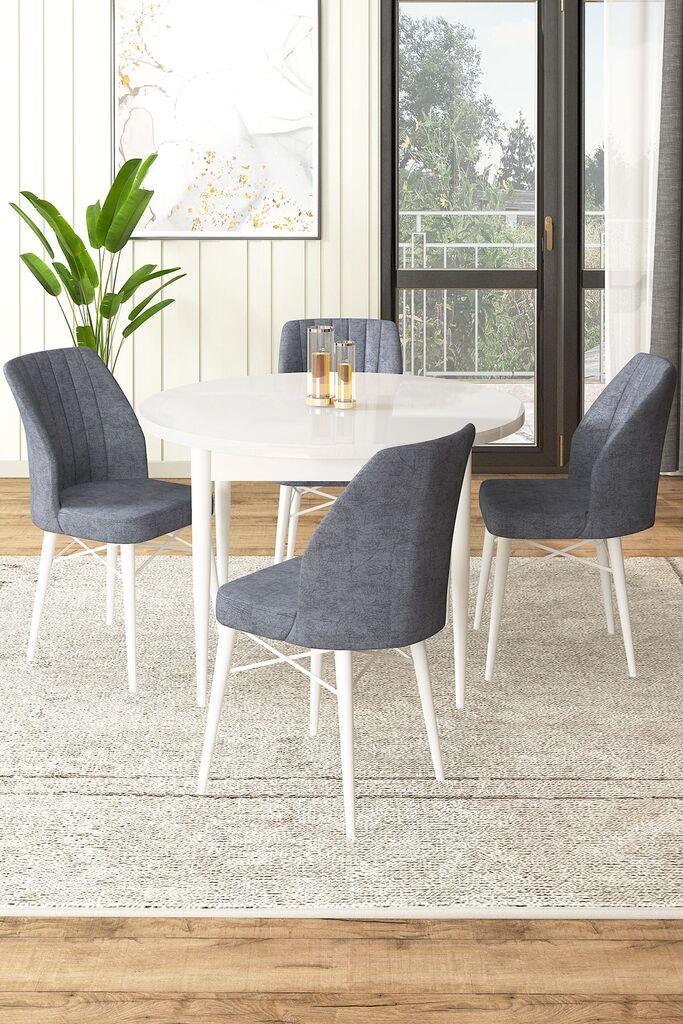 Hanah Home Set Трпезариска маса и 4 столчиња, сиво-бела