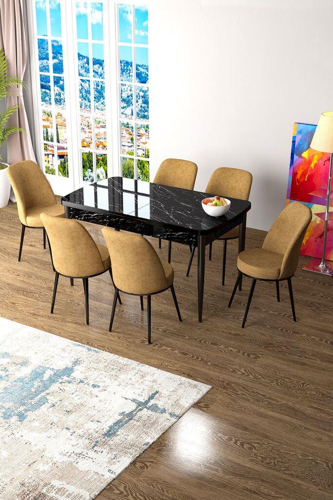 Hanah Home Set Трпезариска маса и 6 столчиња Zen, окер-црна